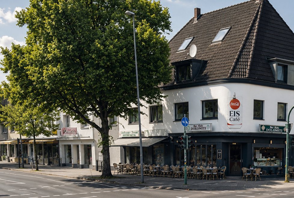 Straßenansicht des Eis-Café Dolomiti bei Tageslicht